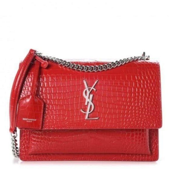 Yves Saint Laurent Handbags - New YSL SUNSETMedium Red Croc black Crossbody Bag